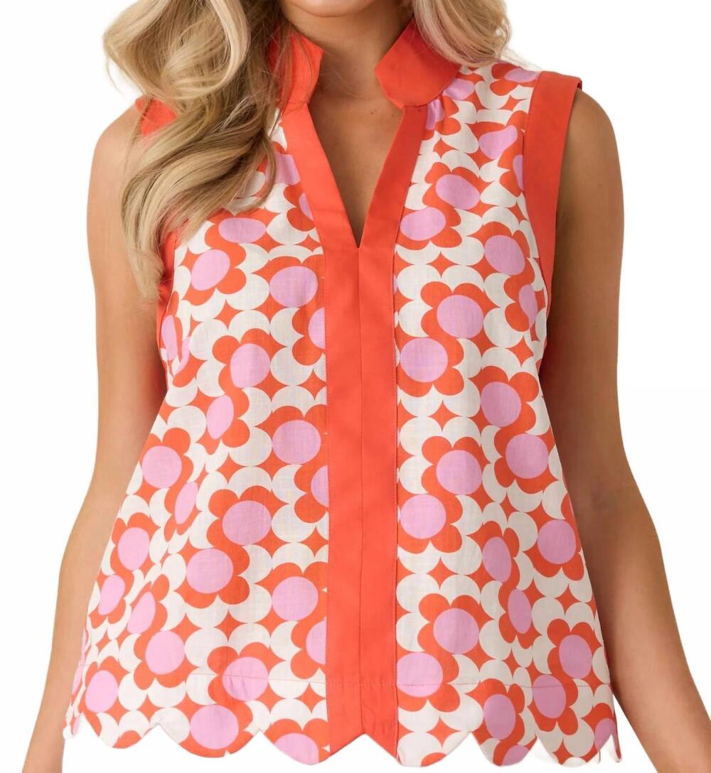 NEW ENTRO floral sleeveless top in coral